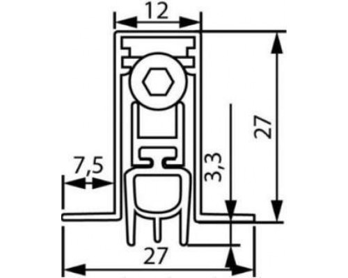 Уплотнитель пороговый, длина 1020 мм, в паз 12x27х7,5 мм