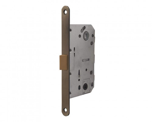 Замок механический MAXBAR с пластиковой защелкой, с ответной планкой для дверей без наплава и пластиковым карманом, универсальный, для сантехнических узлов, 50x96x18, бронза античная 1 шт.