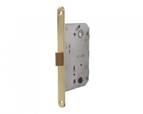 Замок механический MAXBAR с пластиковой защелкой, с ответной планкой для дверей без наплава и пластиковым карманом,универсальный, для сантехнических узлов, 50x96x18, латунь матовая 1 шт.