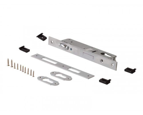 Комплект: замок ELEMENTIS однозапорный ригель с роликовой защелкой, ответная планка, 2 накладки на профильный цилиндр, 4 подкладки, саморезы, 1155/F23/30 1 шт.