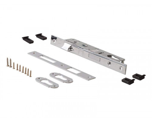 Комплект: замок ELEMENTIS однозапорный ригель с защелкой, ответная планка, 2 накладки на профильный цилиндр, 4 подкладки, саморезы, 1153/F23/25/85/8 1 шт.