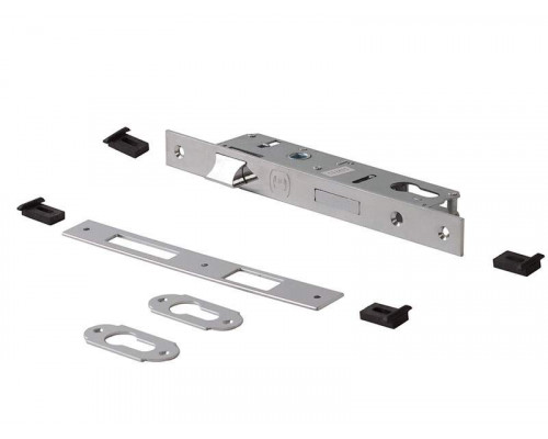 Комплект: замок ELEMENTIS однозапорный ригель с защелкой, ответная планка, 2 накладки на профильный цилиндр, 4 подкладки, саморезы, 1153/F23/30/85/8 1 шт.